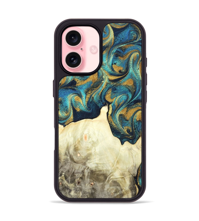 iPhone 16 Wood Phone Case - Candis (Teal & Gold, 831752)