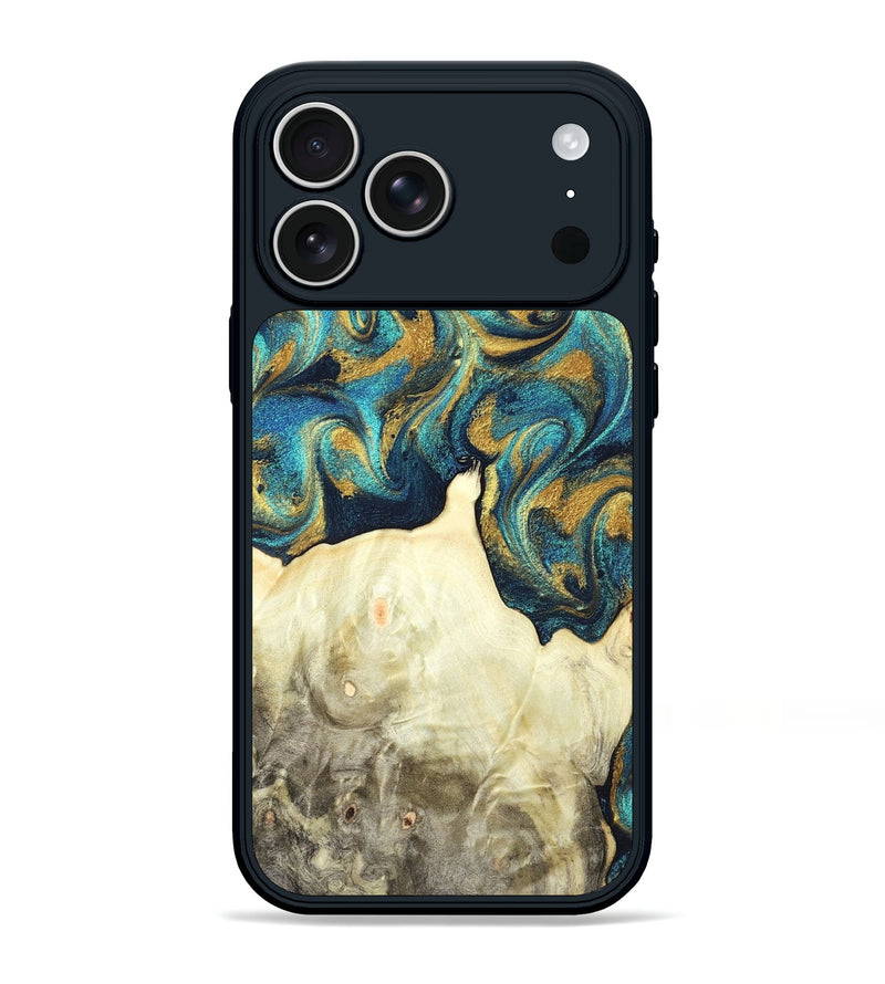 iPhone 17 Pro Max Wood Phone Case - Candis (Teal & Gold, 831752)