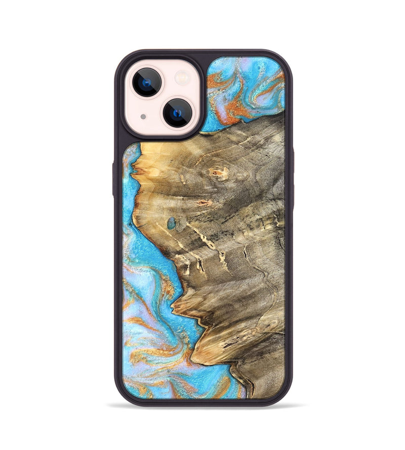 iPhone 14 Wood Phone Case - Adele (Teal & Gold, 831754)