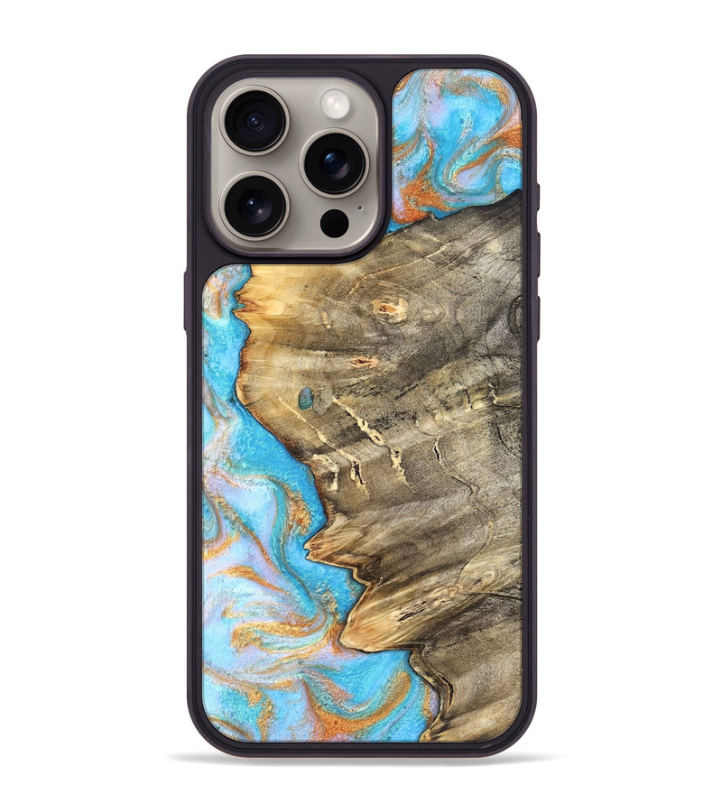 iPhone 15 Pro Max Wood Phone Case - Adele (Teal & Gold, 831754)