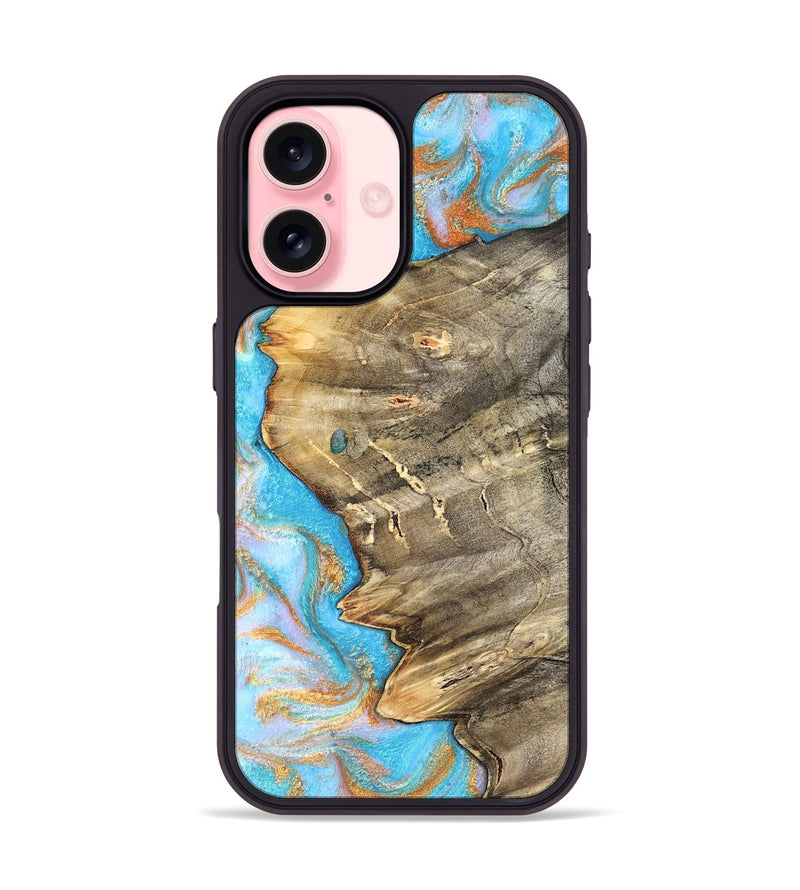 iPhone 16 Wood Phone Case - Adele (Teal & Gold, 831754)