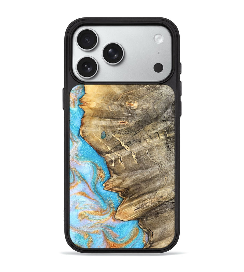 iPhone 18 Pro Max Wood Phone Case - Adele (Teal & Gold, 831754)