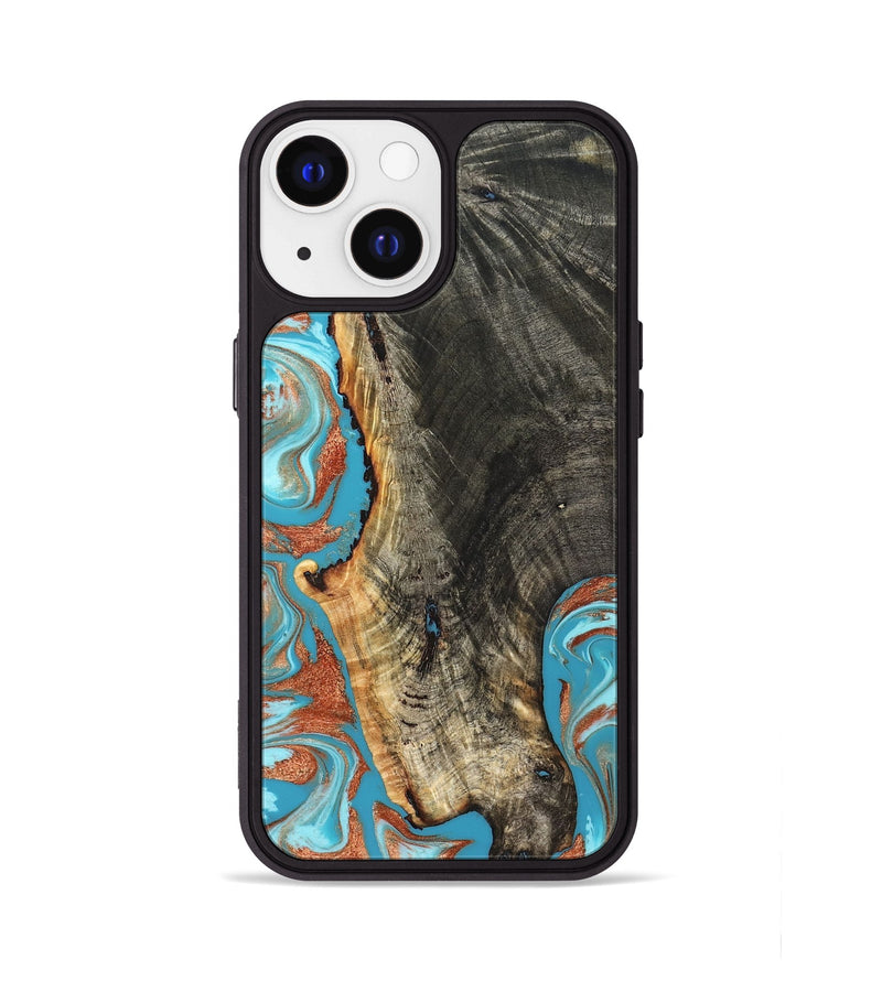 iPhone 13 Wood Phone Case - Bettie (Teal & Gold, 831765)