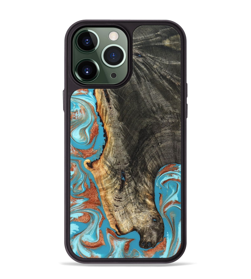 iPhone 13 Pro Max Wood Phone Case - Bettie (Teal & Gold, 831765)