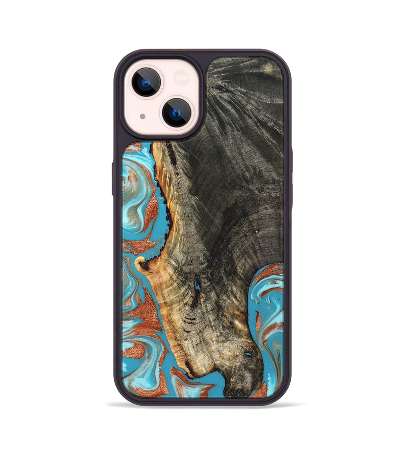 iPhone 14 Wood Phone Case - Bettie (Teal & Gold, 831765)