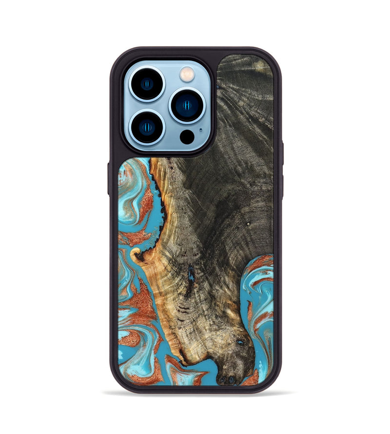 iPhone 14 Pro Wood Phone Case - Bettie (Teal & Gold, 831765)