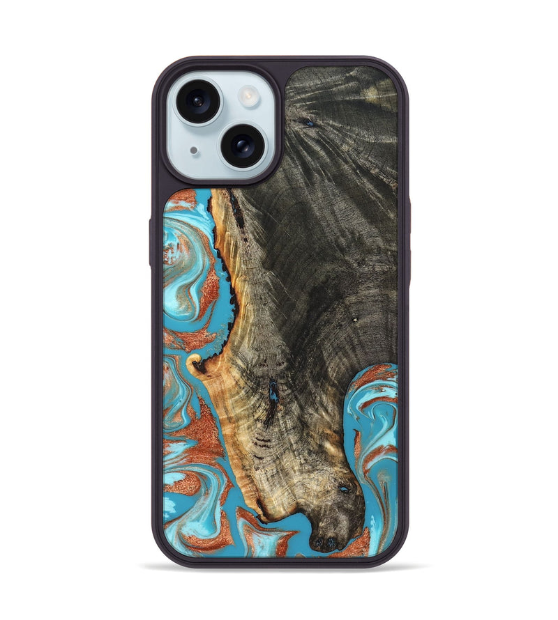 iPhone 15 Wood Phone Case - Bettie (Teal & Gold, 831765)