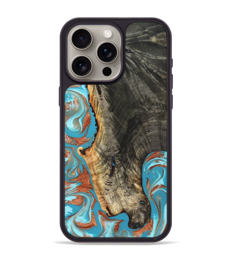 iPhone 15 Pro Max Wood Phone Case - Bettie (Teal & Gold, 831765)