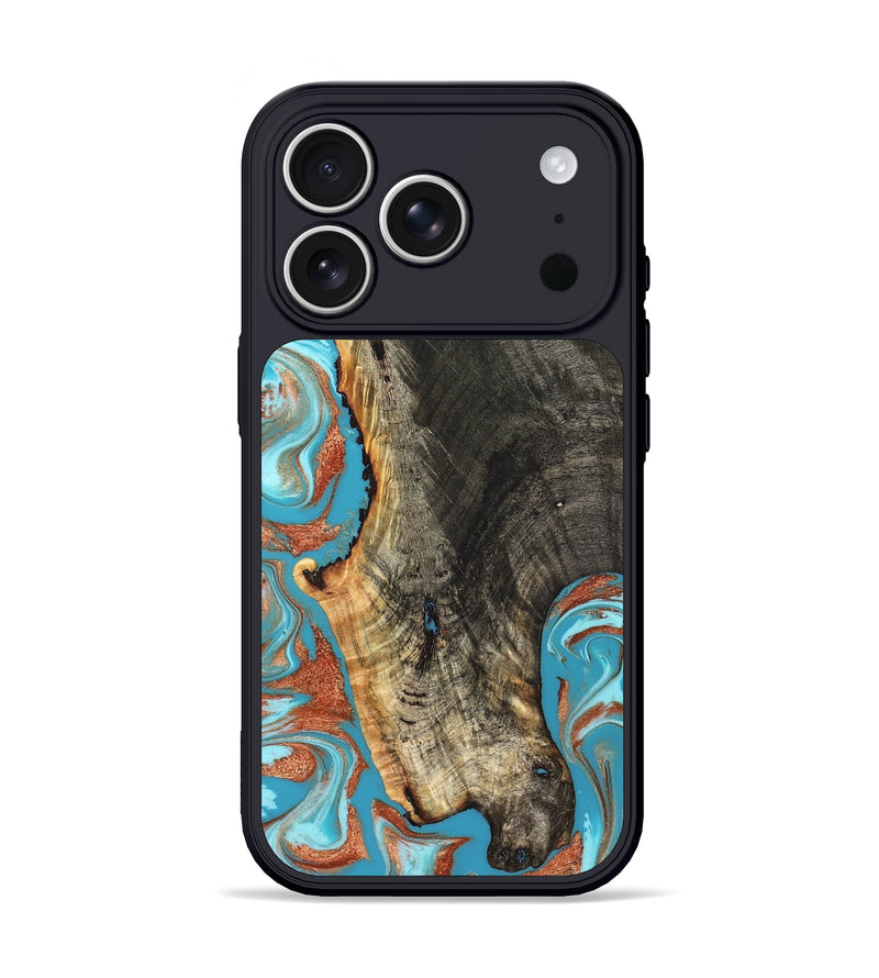 iPhone 17 Pro Wood Phone Case - Bettie (Teal & Gold, 831765)