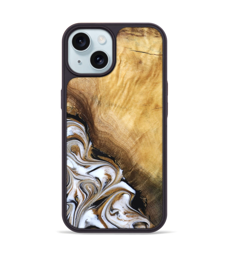 iPhone 15 Wood Phone Case - Carlie (Teal & Gold, 831799)