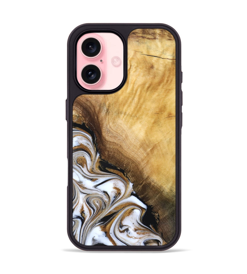 iPhone 16 Wood Phone Case - Carlie (Teal & Gold, 831799)