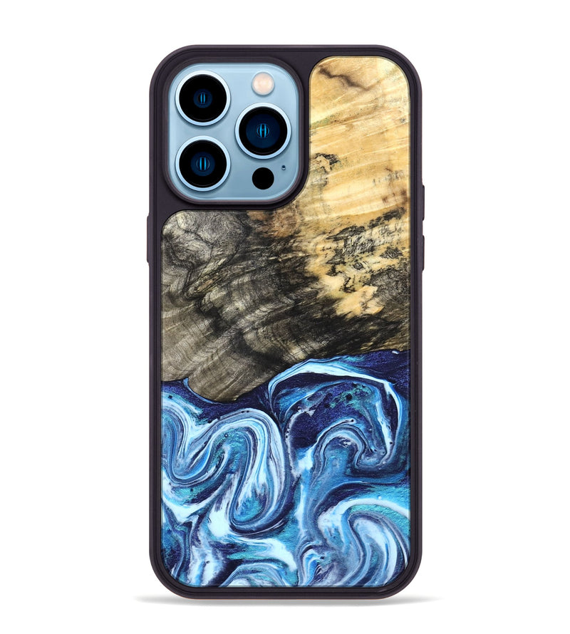 iPhone 14 Pro Max Wood Phone Case - Aleyna (Blue, 832003)