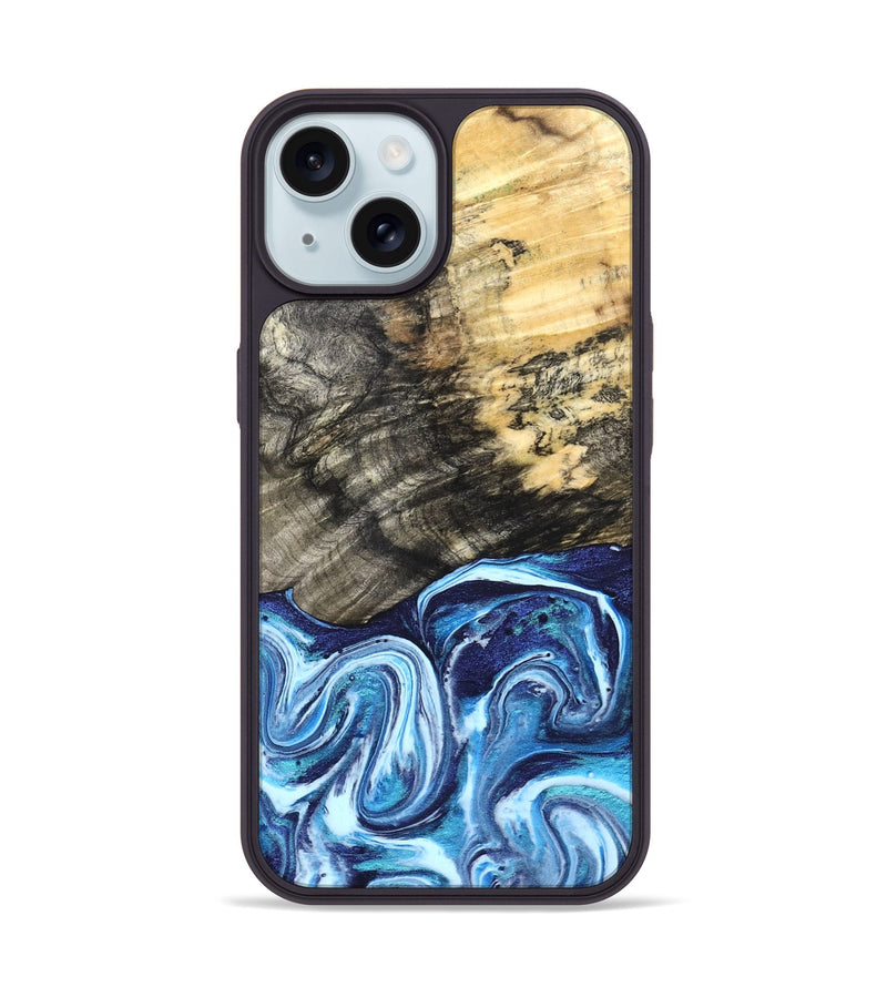 iPhone 15 Wood Phone Case - Aleyna (Blue, 832003)