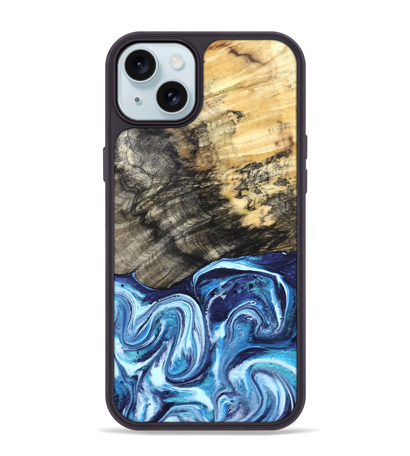 iPhone 15 Plus Wood Phone Case - Aleyna (Blue, 832003)