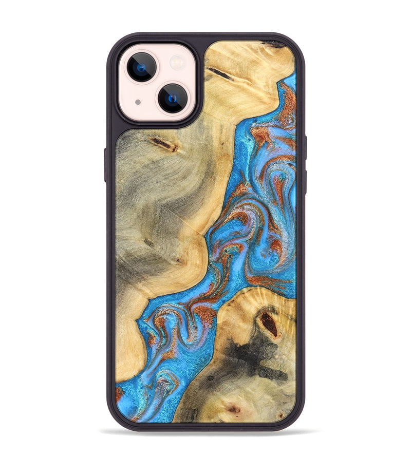 iPhone 14 Plus Wood Phone Case - Michell (Teal & Gold, 832095)