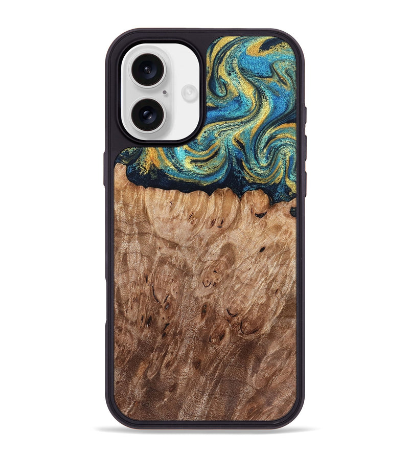 iPhone 16 Plus Wood Phone Case - Ainsley (Teal & Gold, 832547)