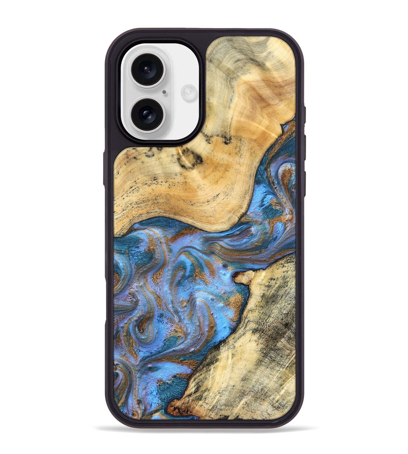 iPhone 16 Plus Wood Phone Case - Coleen (Teal & Gold, 832918)