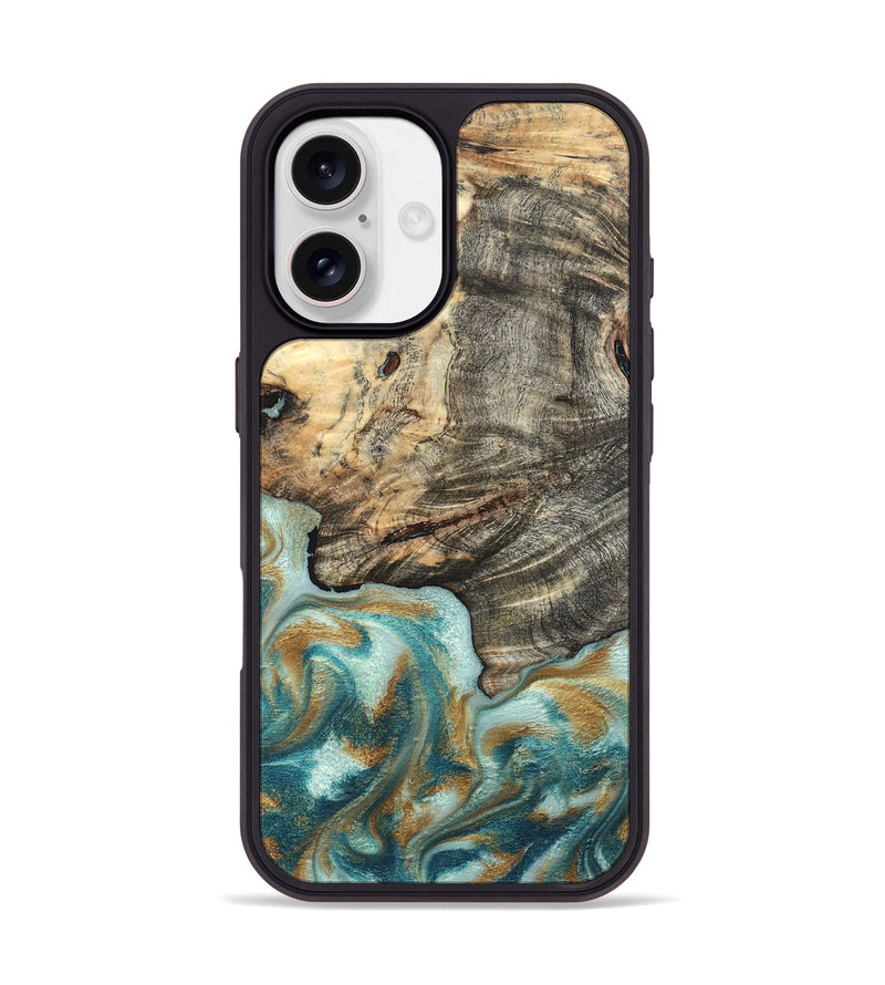 iPhone 17 Wood Phone Case - Omari (Teal & Gold, 833596)