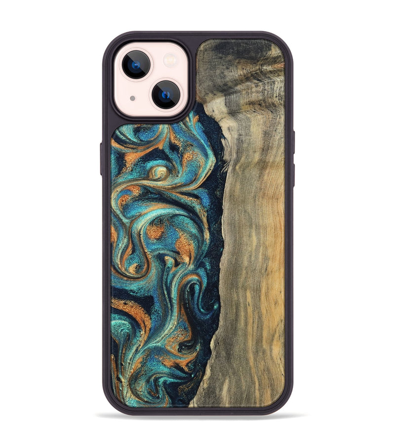 iPhone 14 Plus Wood Phone Case - Yahya (Teal & Gold, 833601)