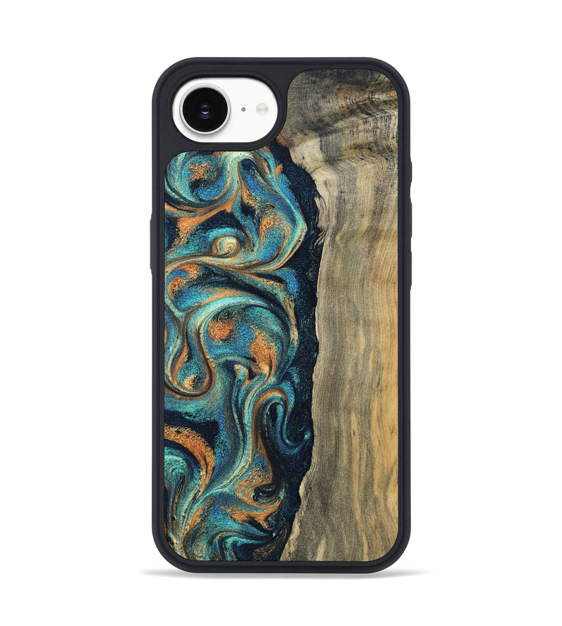 iPhone 16e Wood Phone Case - Yahya (Teal & Gold, 833601)