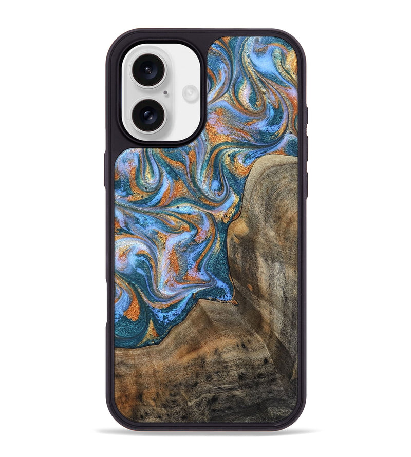 iPhone 16 Plus Wood Phone Case - Sheldon (Teal & Gold, 834060)