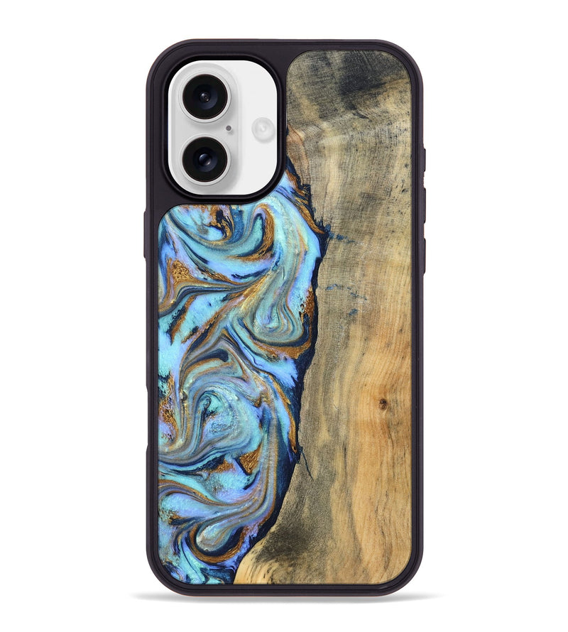iPhone 16 Plus Wood Phone Case - Amya (Teal & Gold, 834062)