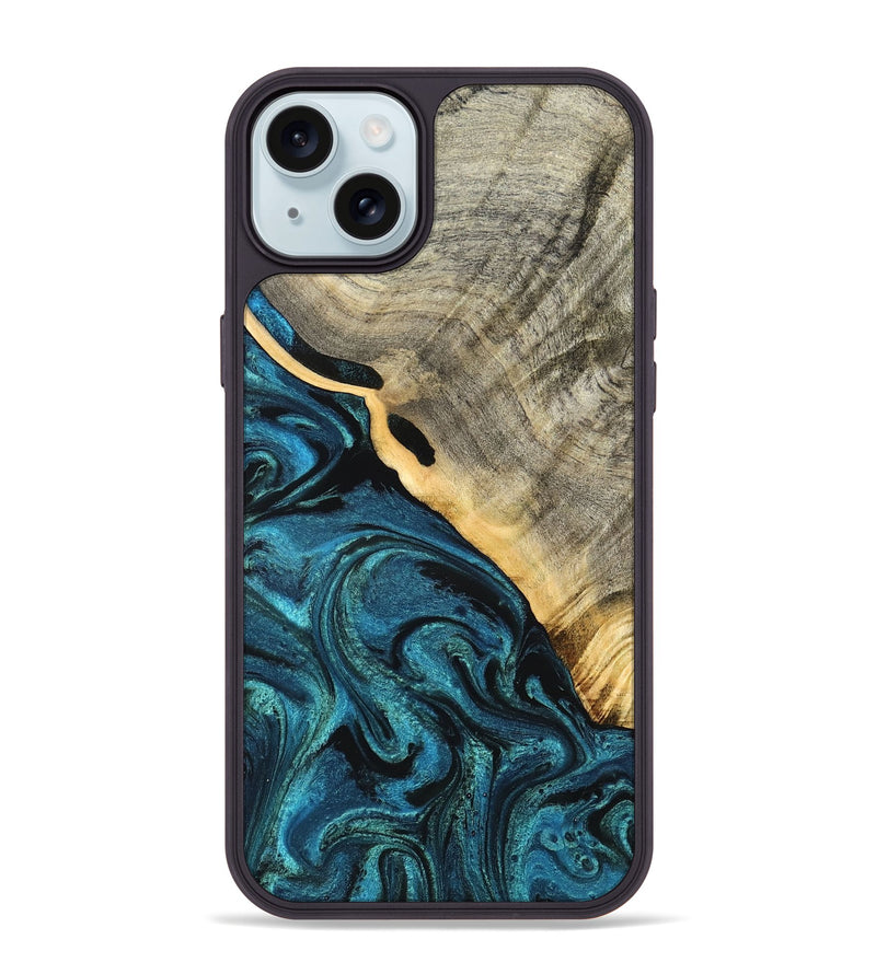 iPhone 15 Plus Wood Phone Case - Moshe (Blue, 834082)