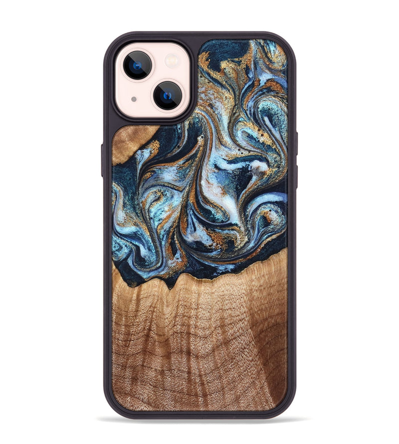 iPhone 14 Plus Wood Phone Case - Chozen (Teal & Gold, 834252)