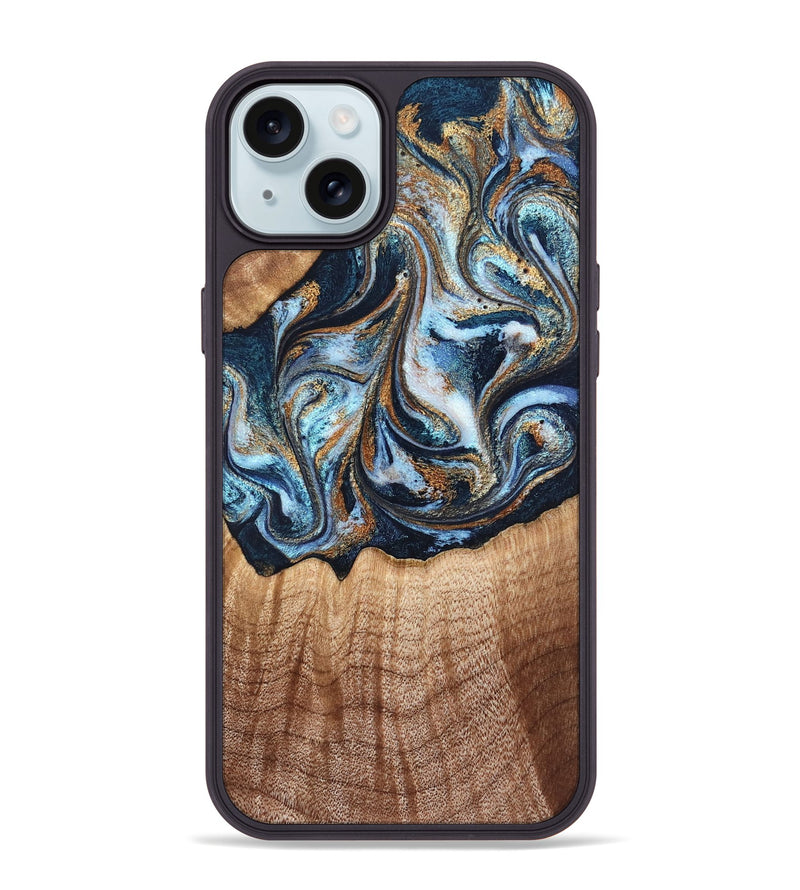 iPhone 15 Plus Wood Phone Case - Chozen (Teal & Gold, 834252)