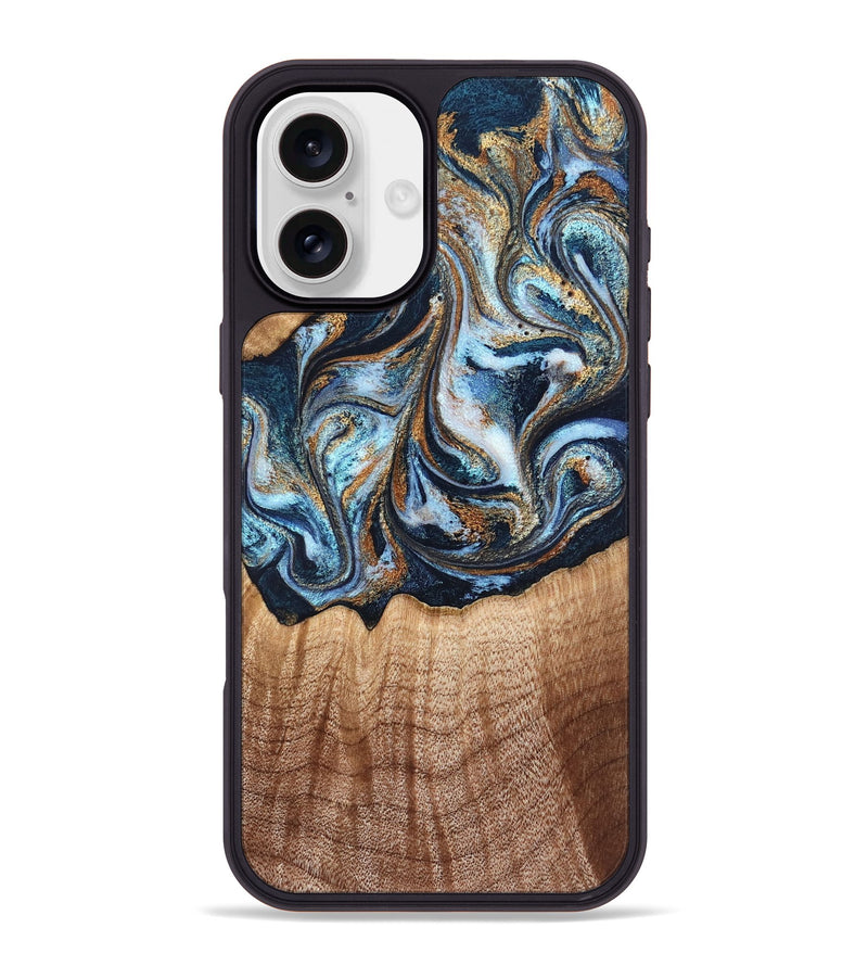 iPhone 16 Plus Wood Phone Case - Chozen (Teal & Gold, 834252)