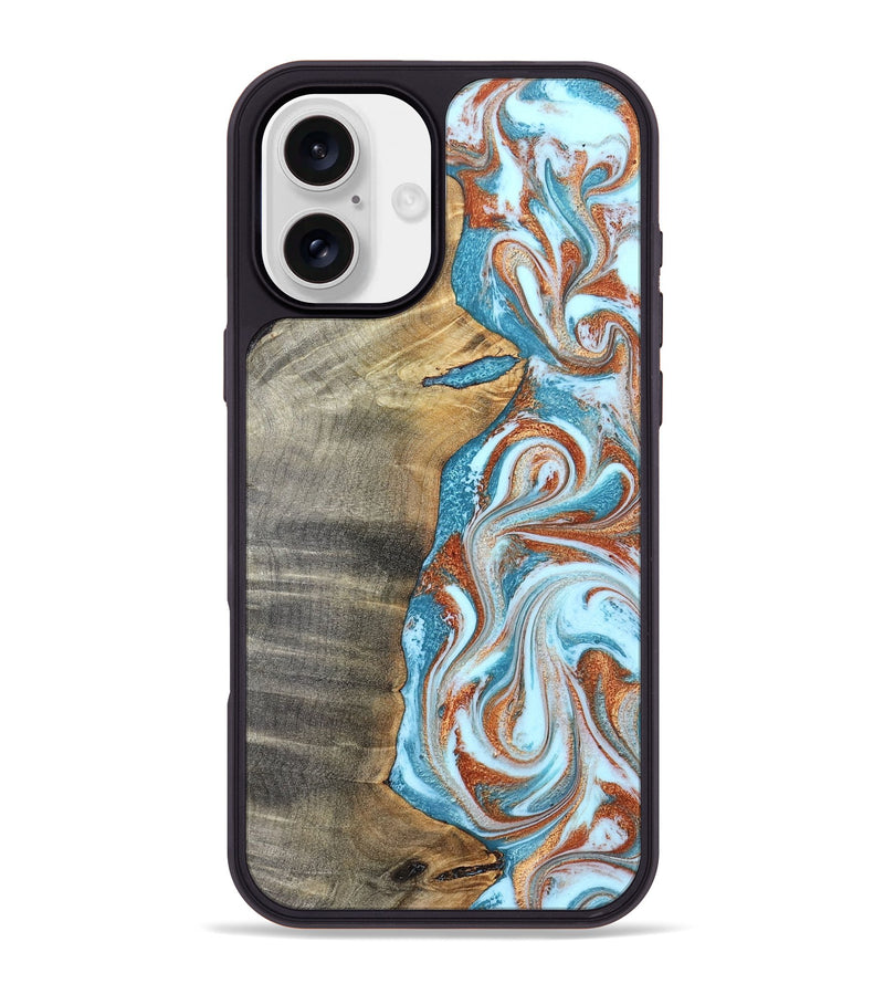 iPhone 16 Plus Wood Phone Case - Kenia (Teal & Gold, 834496)