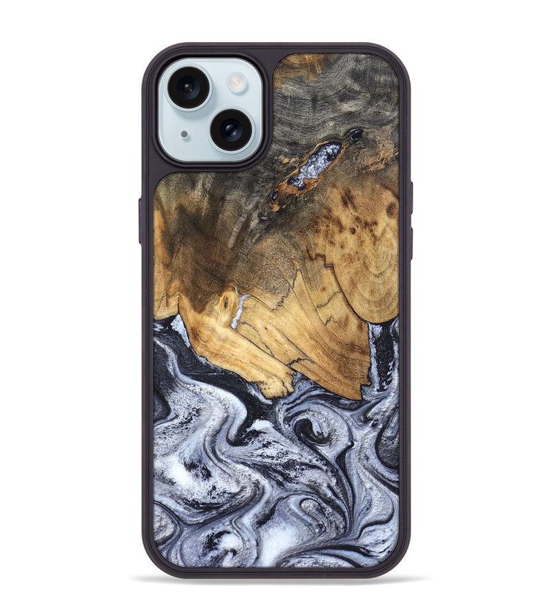 iPhone 15 Plus Wood Phone Case - Garnett (Black & White, 834740)