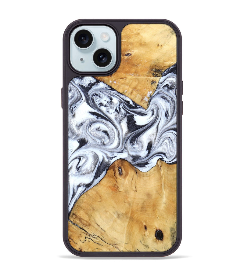 iPhone 15 Plus Wood Phone Case - Yasmine (Black & White, 834764)